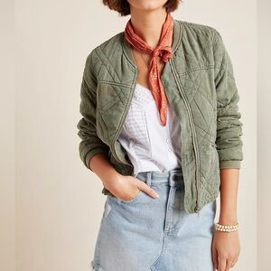 Anthropologie Floral Quilted Bomber Jacket